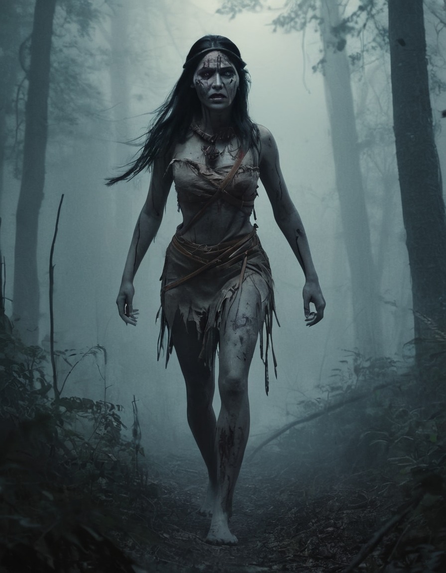 pocahontas, disney, zombie, misty forest