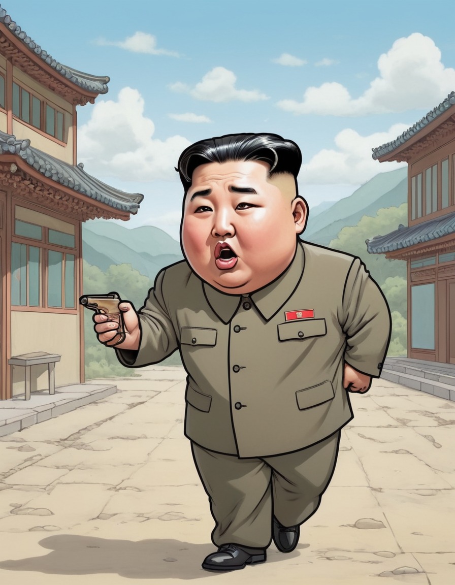 kim jong un, parody, whimsical, painting, humor, politics