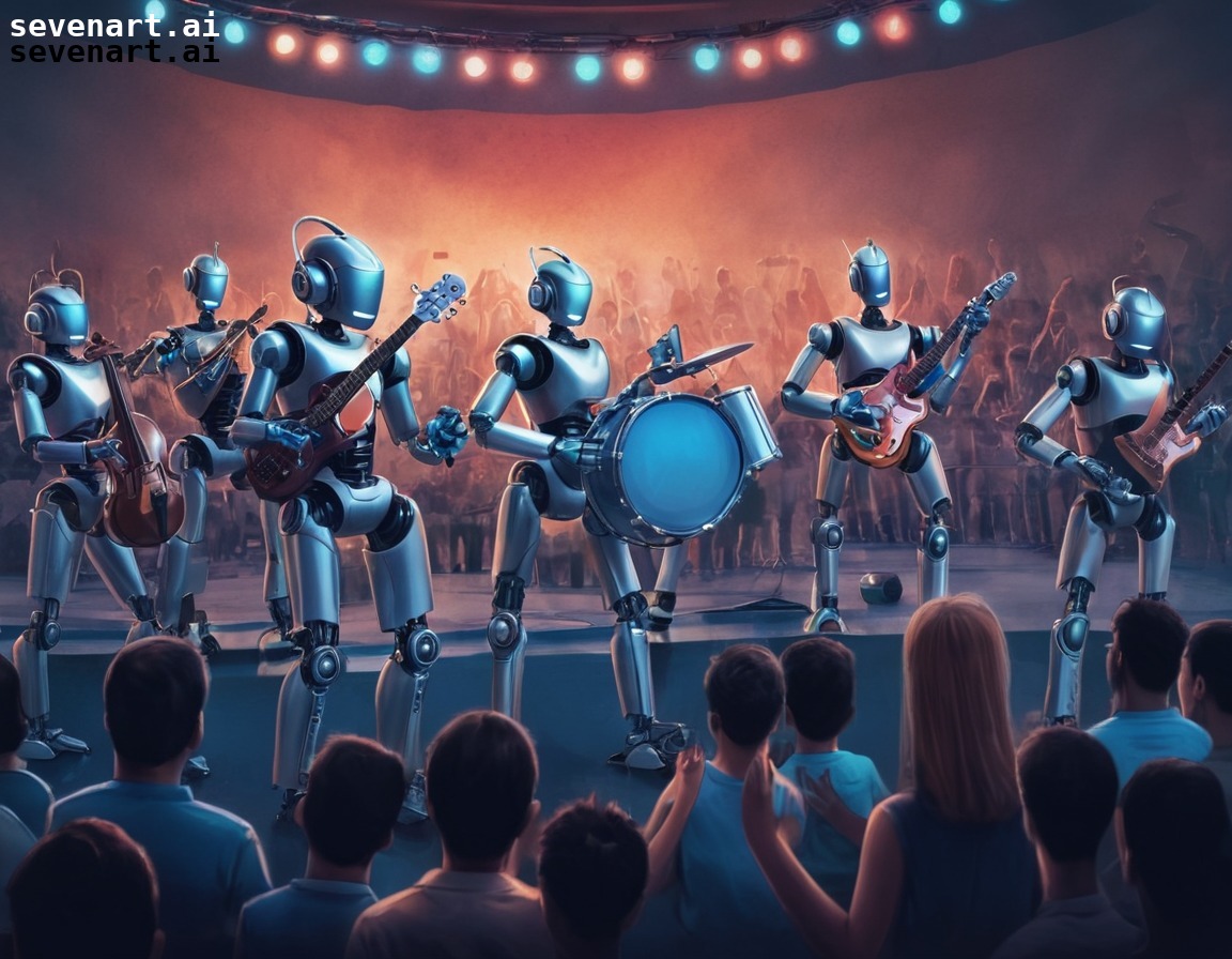 robot, band, concert, music, crowd, robots