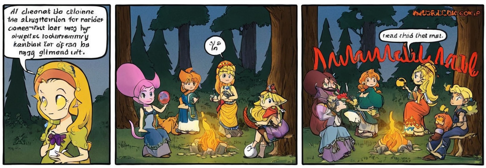 camp, caos, cartoon, cellphone, comic, hippie, internet, lantern, night, notebook, scary, strip, percance, fire, friendship, woods