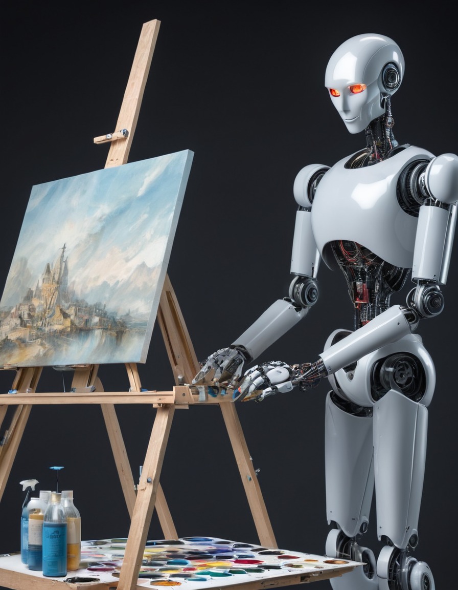 robot, artist, painting, masterpiece, canvas, robots