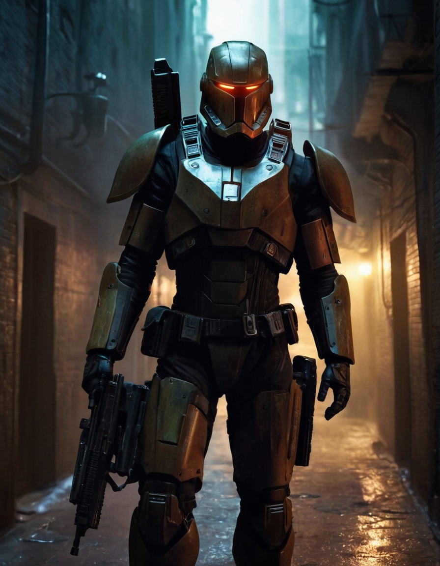 hk-47, star wars, droid, bodyguard, dark alleyway, travelers, robots, games, movies