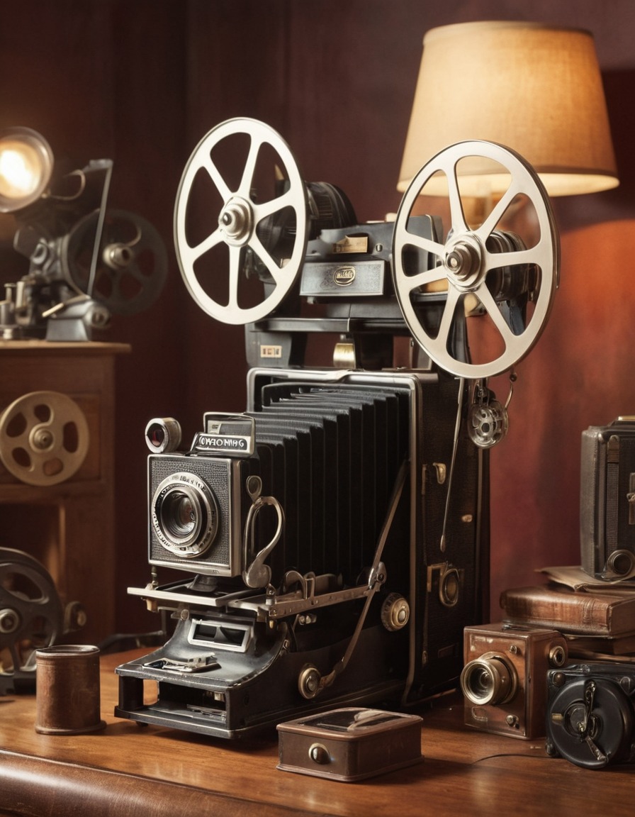 vintage, film camera, old film reels, photography equipment