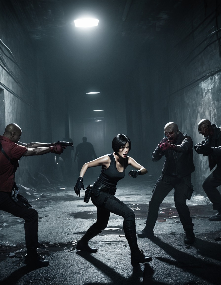 ada wong, resident evil, hand-to-hand combat, zombies, dark alleyway, games, girls from games