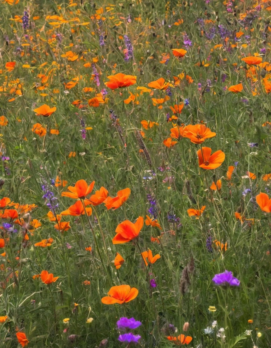 nature, wildflowers, vibrant, blooms, field