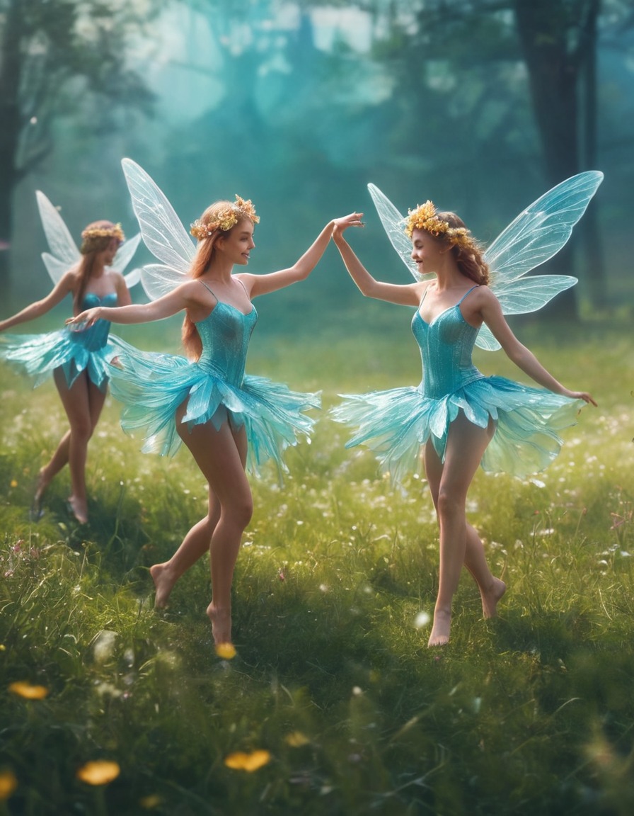 fairies, dancing, meadow, fantasy, magic