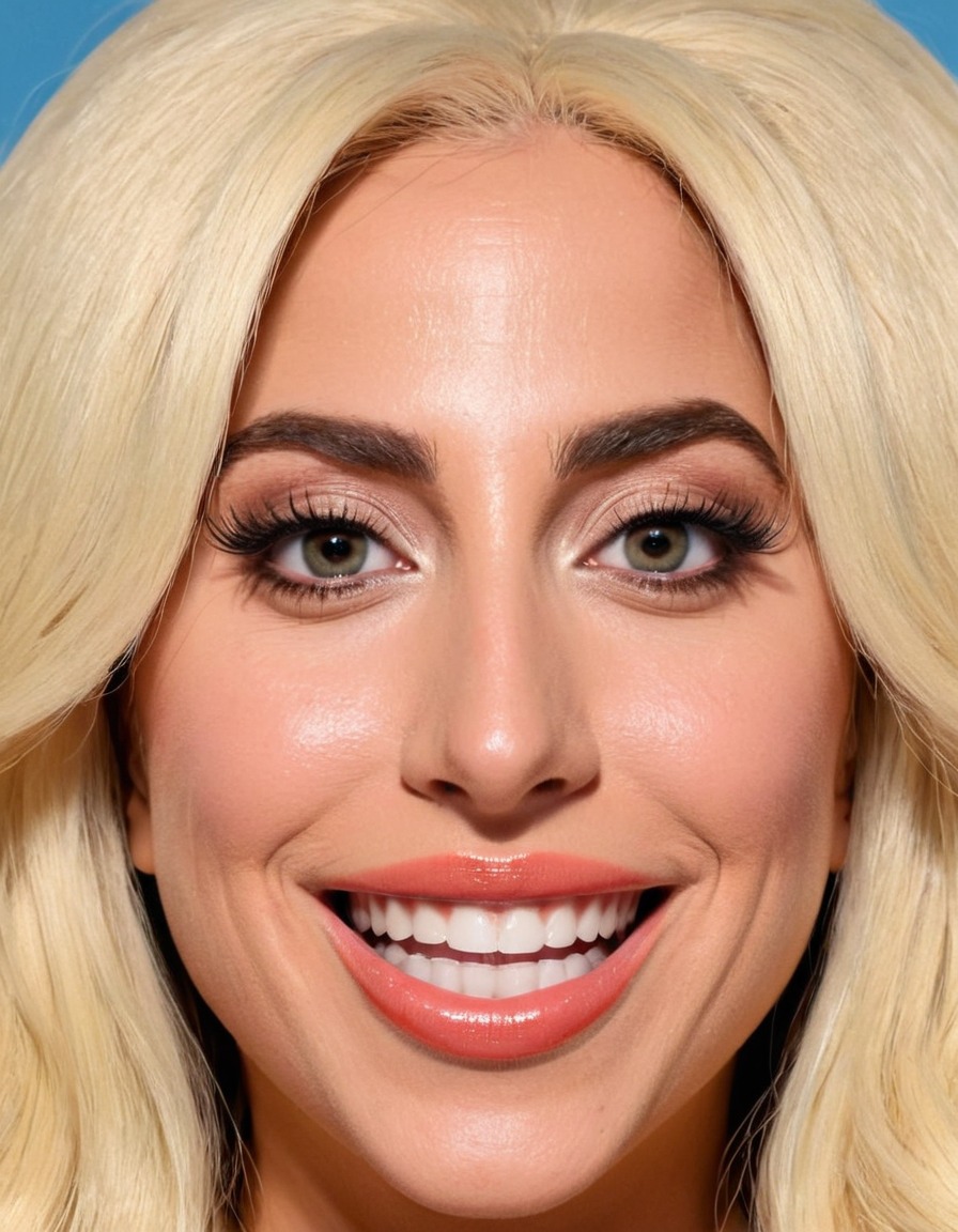 lady gaga, singer, big nose, huge smile, forehead, big eyes, bold features