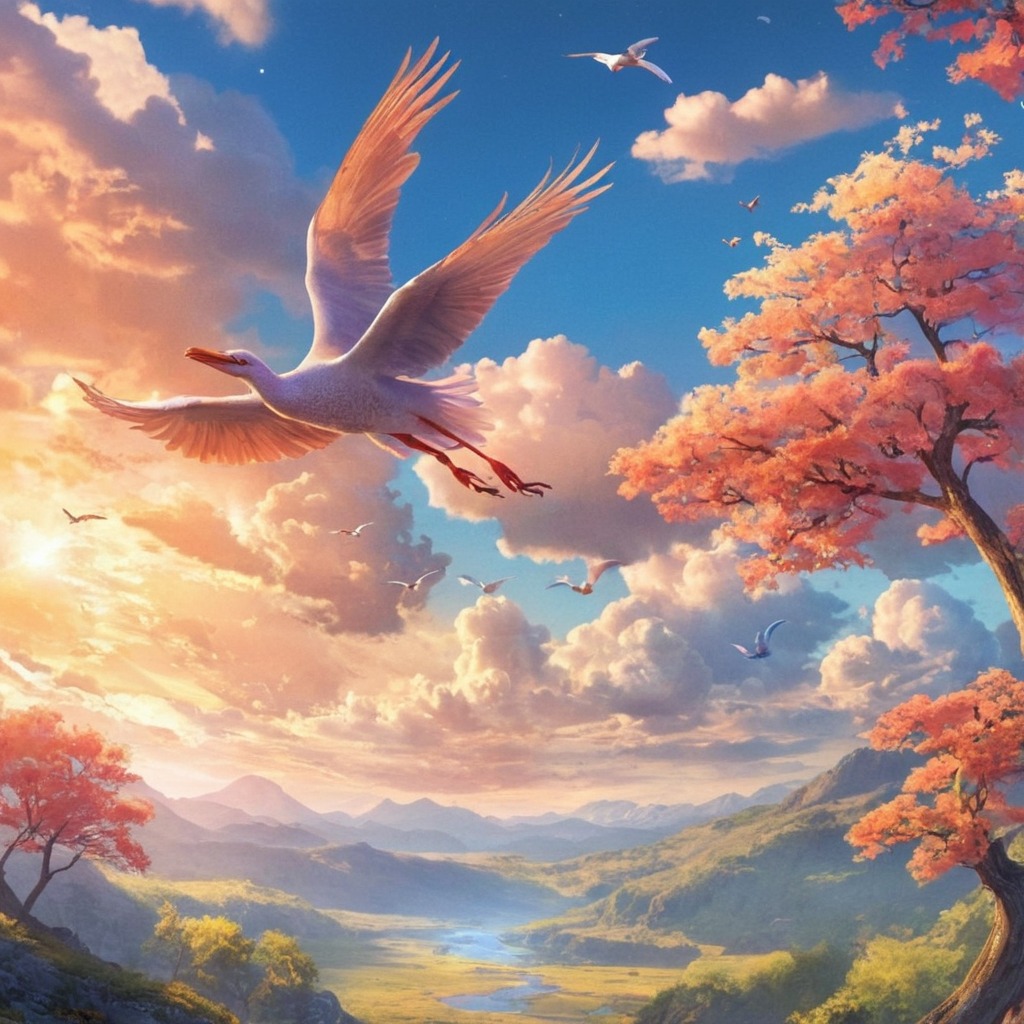 digitalart, sky, dreamup, anime, digitalpainting, wallpaper, characterdesign, bird, pixelart, heaven, ai_art