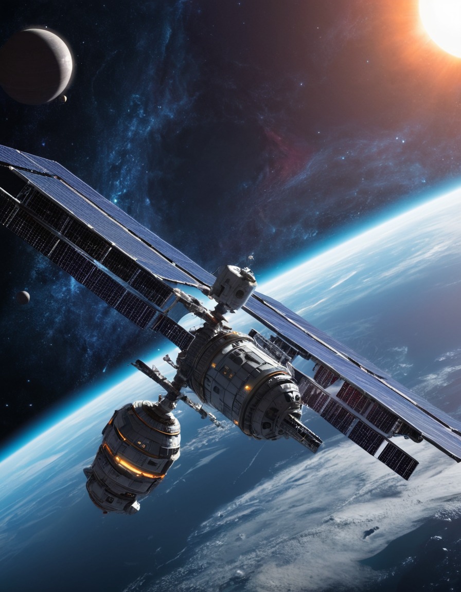 space station, futuristic, orbit, space exploration, solar panels, future