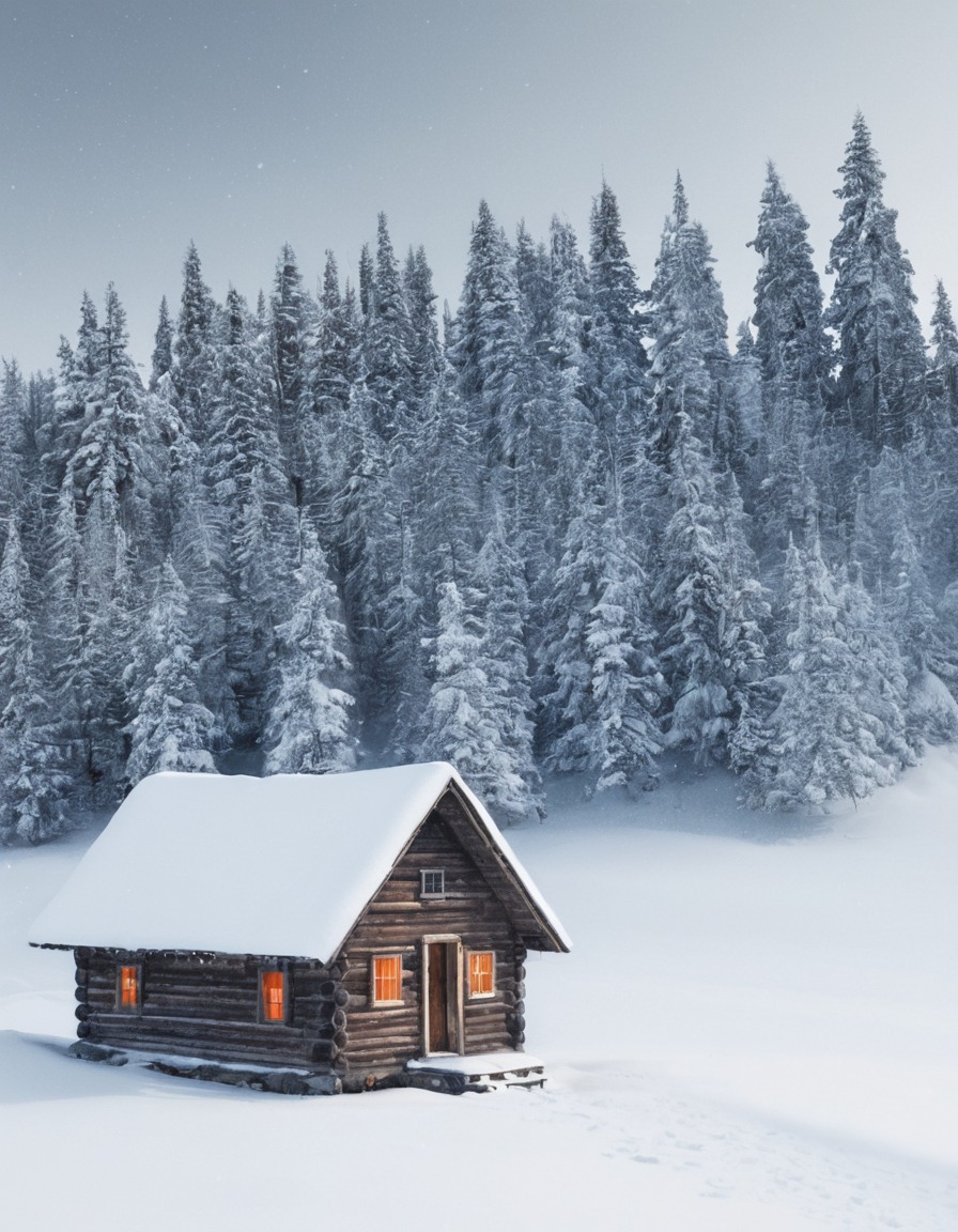 winter, cabin, snow, landscape, solitude