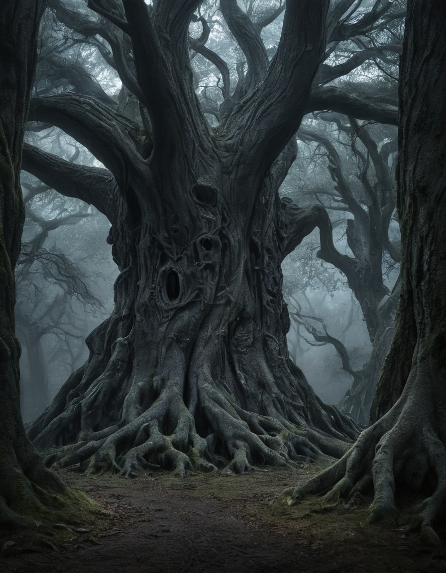 mystical, ancient trees, grove, secrets, whispers, nature, magic