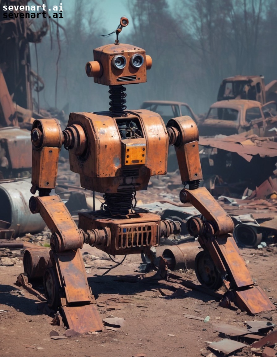 old, rusty, robot, junkyard, abandoned, robots