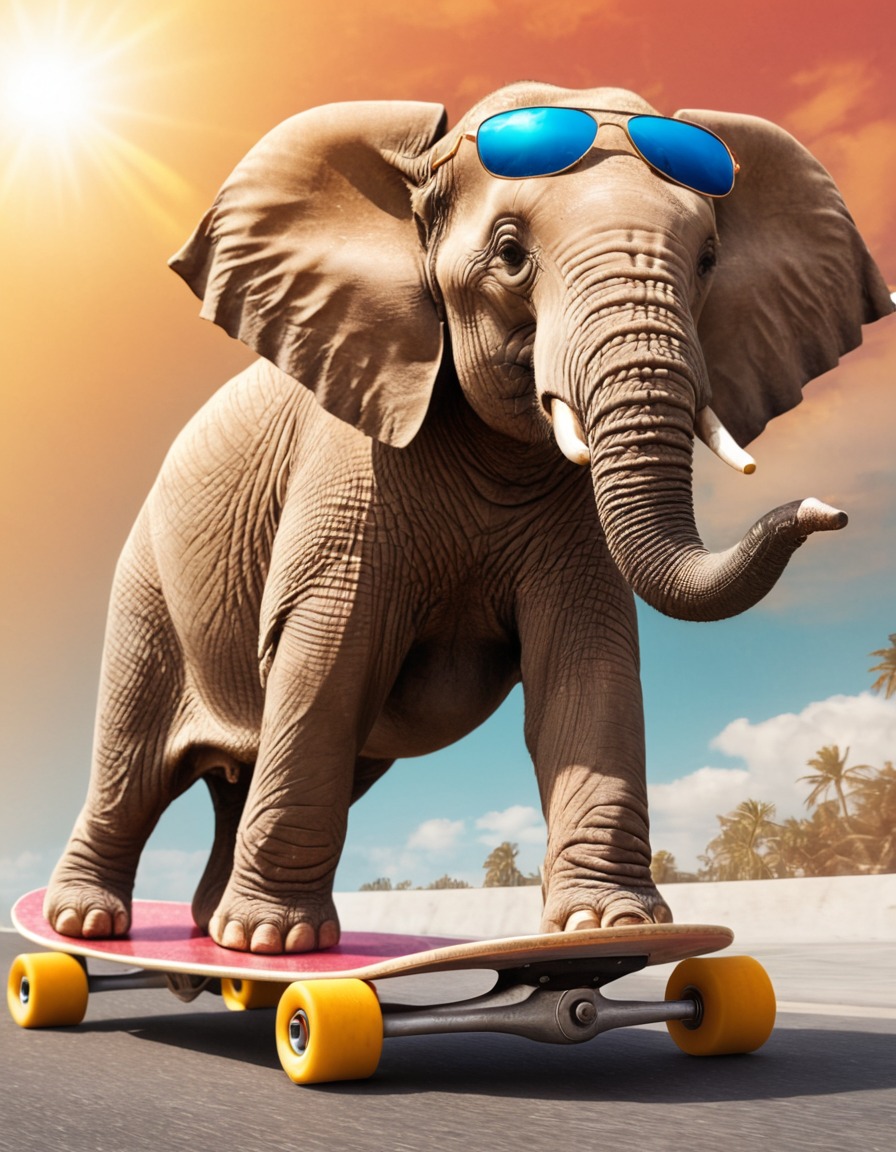 elephant, skateboard, sunglasses, comical, unusual, animal, unique