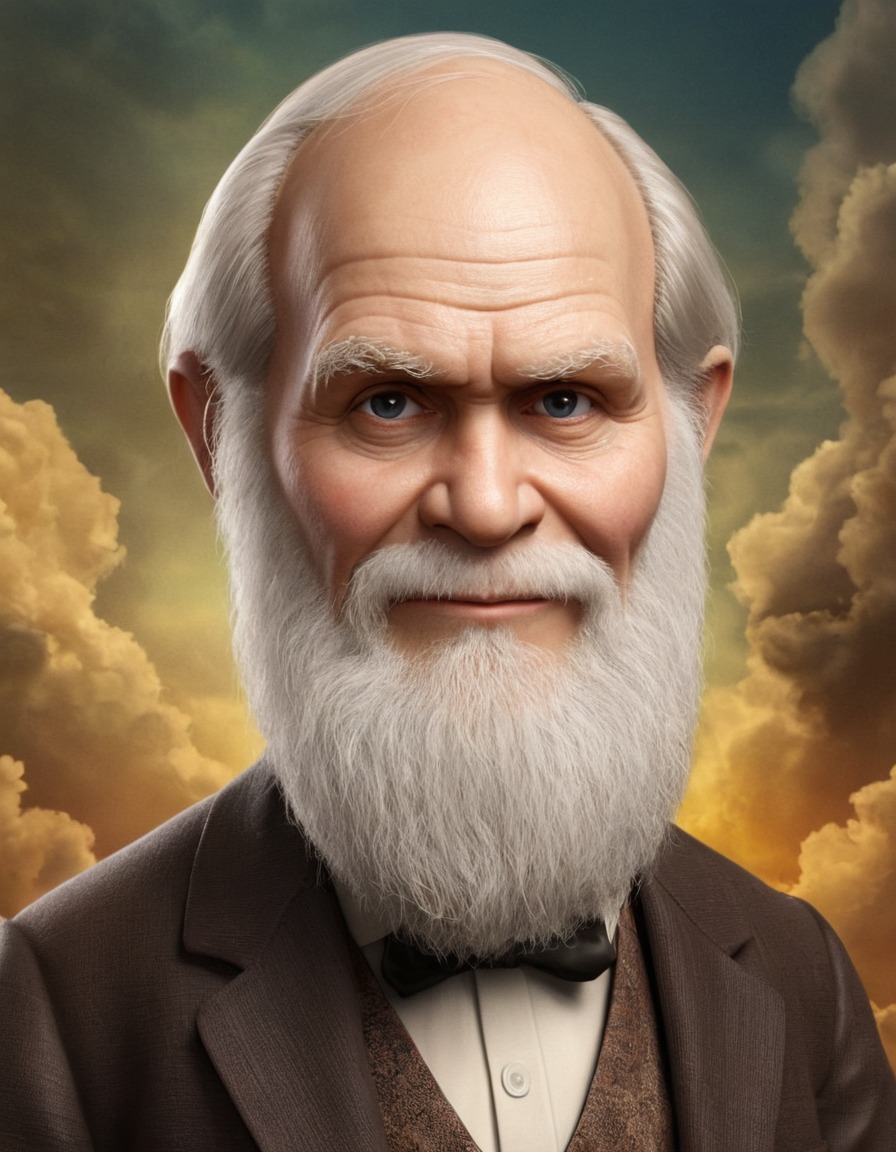 caricature, charles darwin, funny, humor, exaggerated features