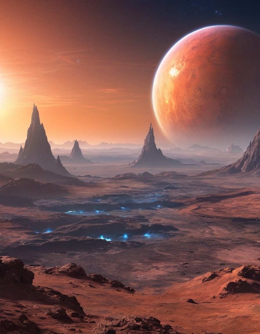 science fiction, alien planets, otherworldly, unique features, diverse landscapes, space, stars