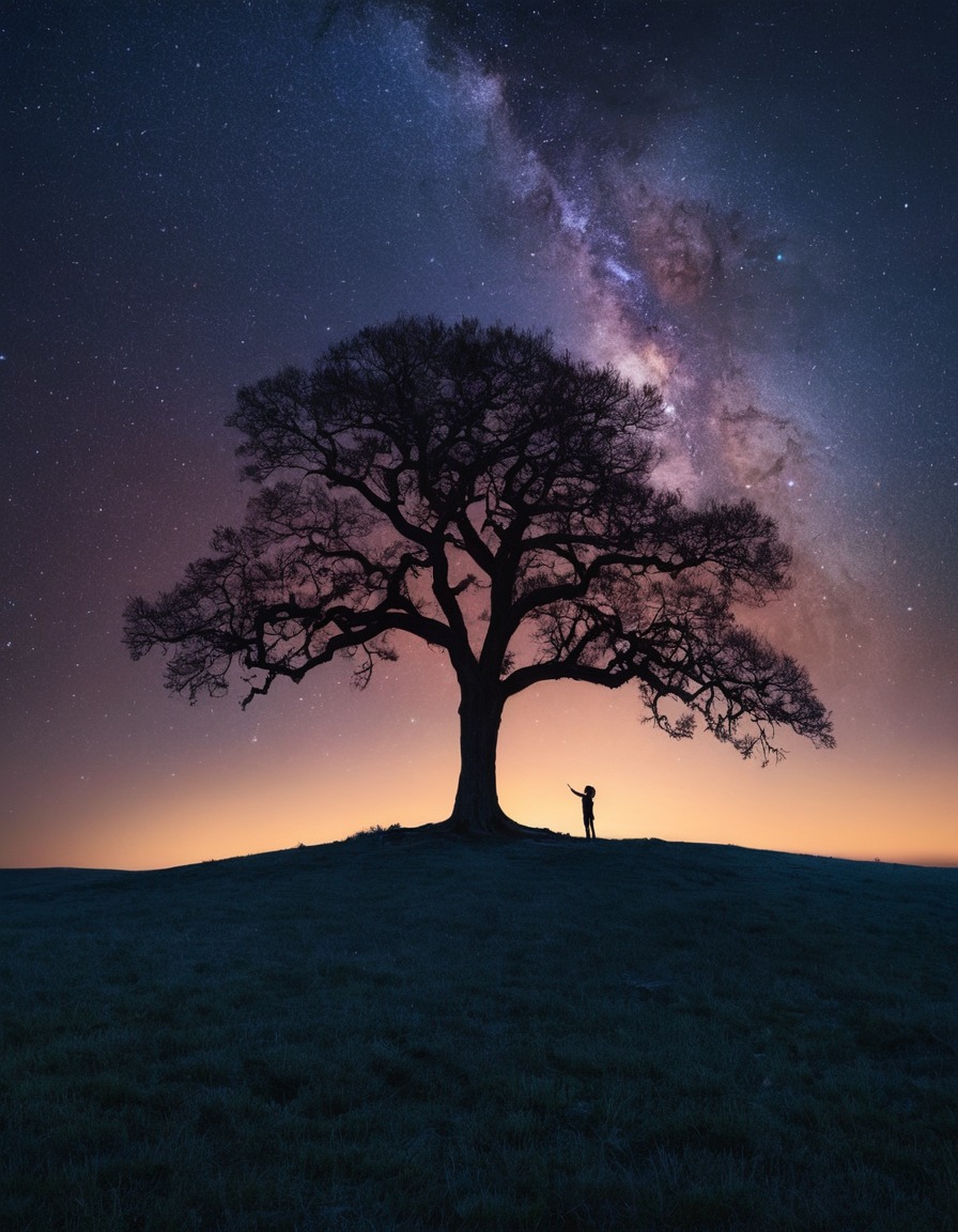 nature, night sky, stars, tree, silhouette