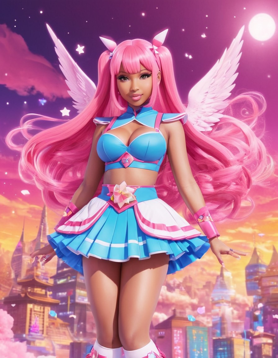 nicki minaj, magical girl, anime, vibrant, colorful, fantasy