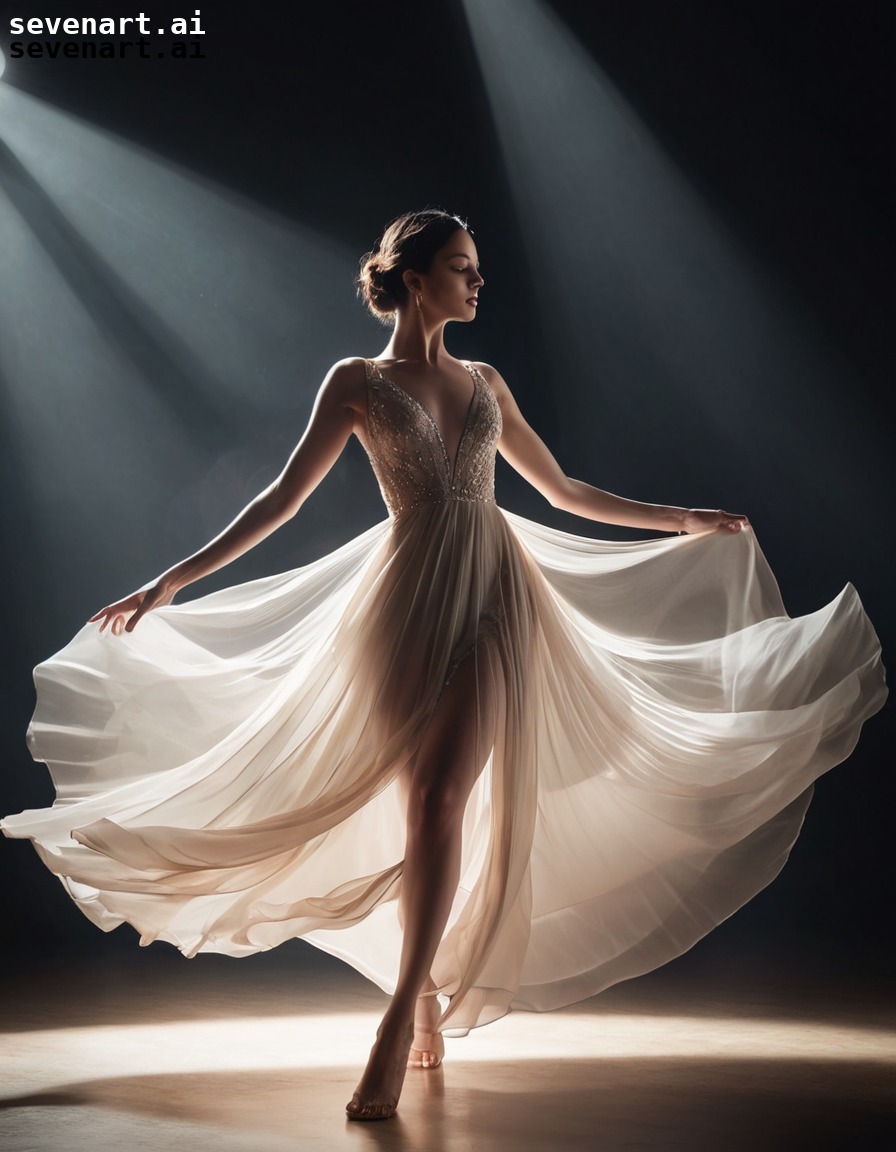 sensual, woman, sheer dress, twirling, spotlight