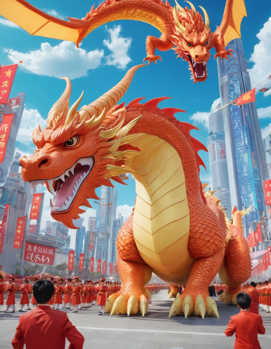 xi jinping, china, anime, futuristic, parade, dragon, city, politics