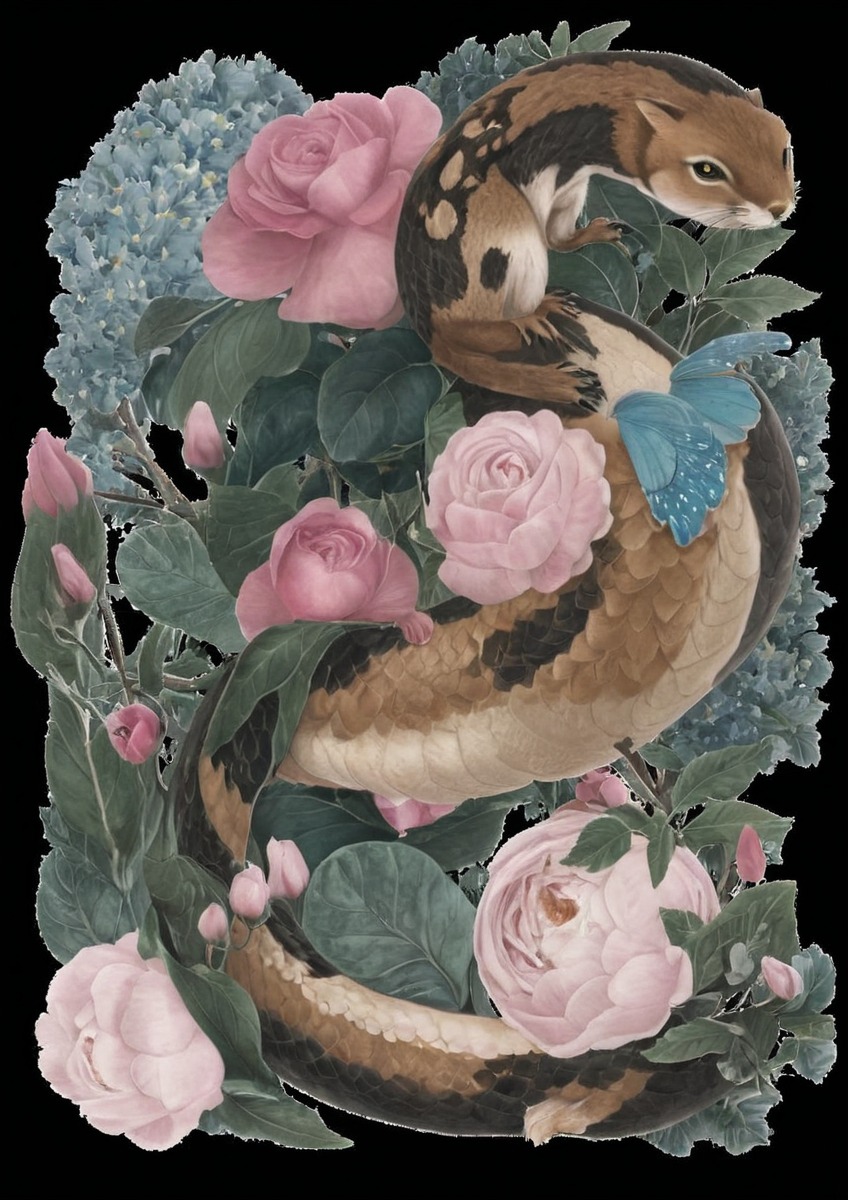 animal, animalart, flowers, nature, natureart, snake, traditionalart, watercolours, zoo