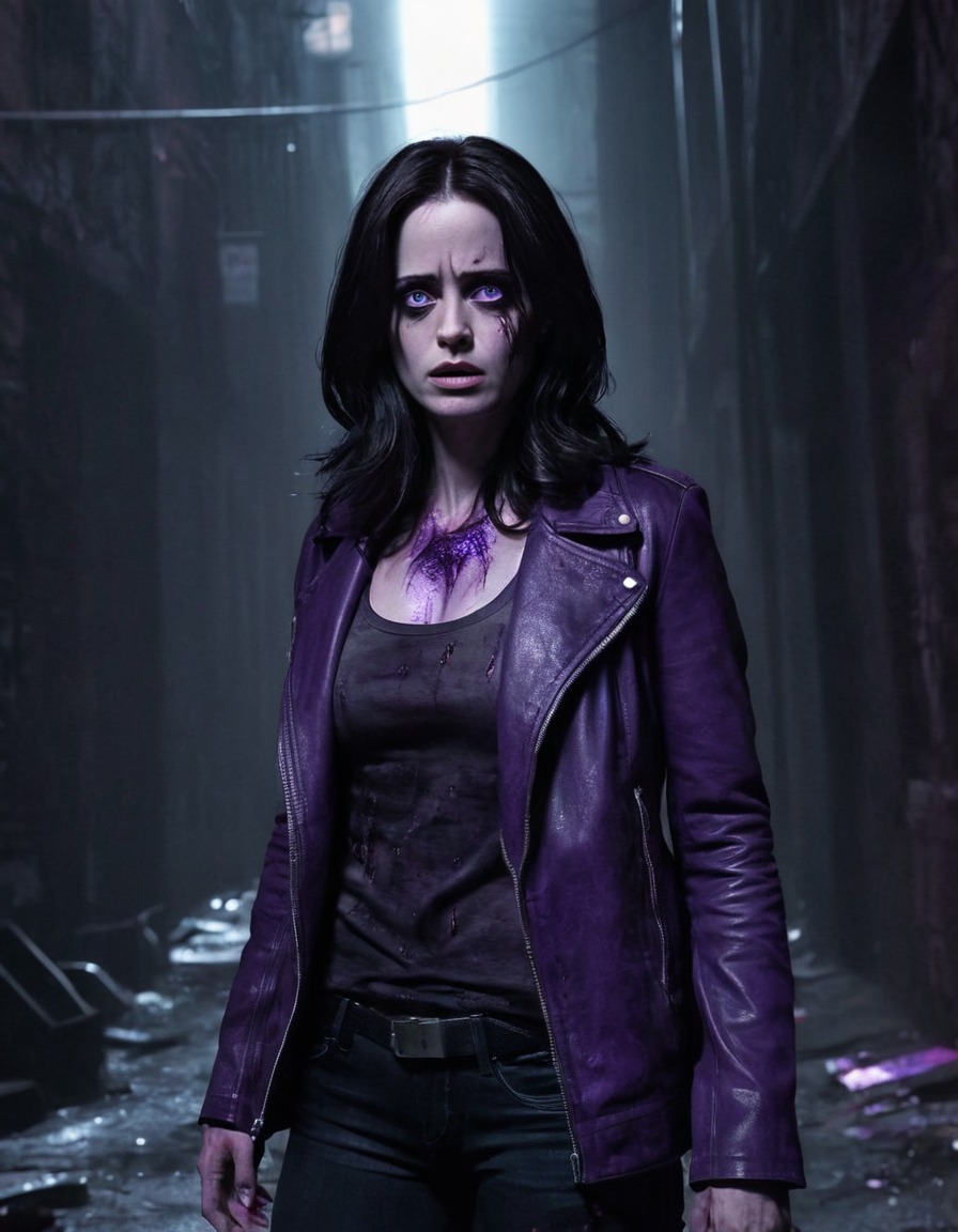 jessica jones, zombie, dark alley, glowing eyes, marvel comics, marvel