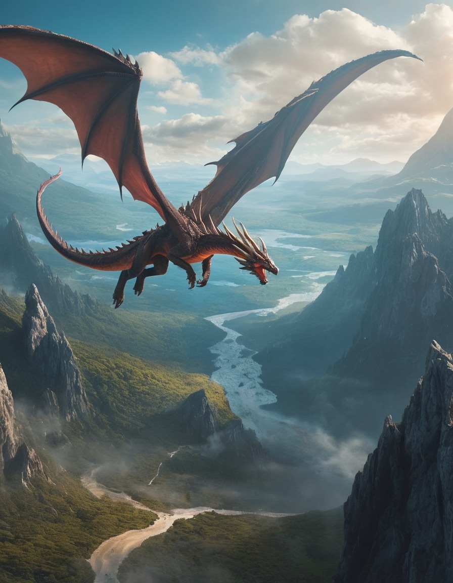 fantasy, dragon, landscape, flight, mystical, fantastic