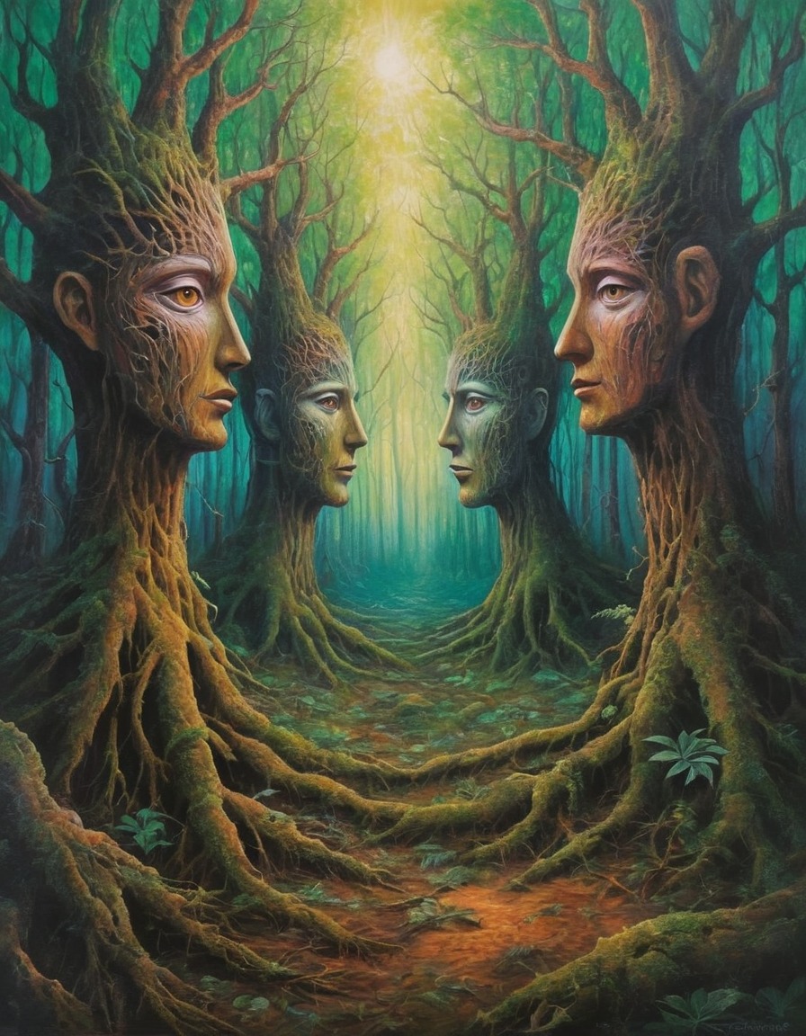 forest, talking trees, fantasy, whimsical, surreal