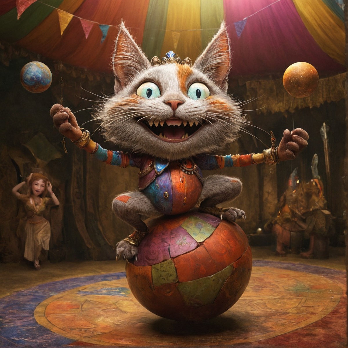 digitalart, digitalpainting, cat, circus, crazy, dailychallenge, aiartcommunity, midjourney, midjourneyai, midjourneyart, midjourneyartwork, midjourneyaiart, midjourneycommunity