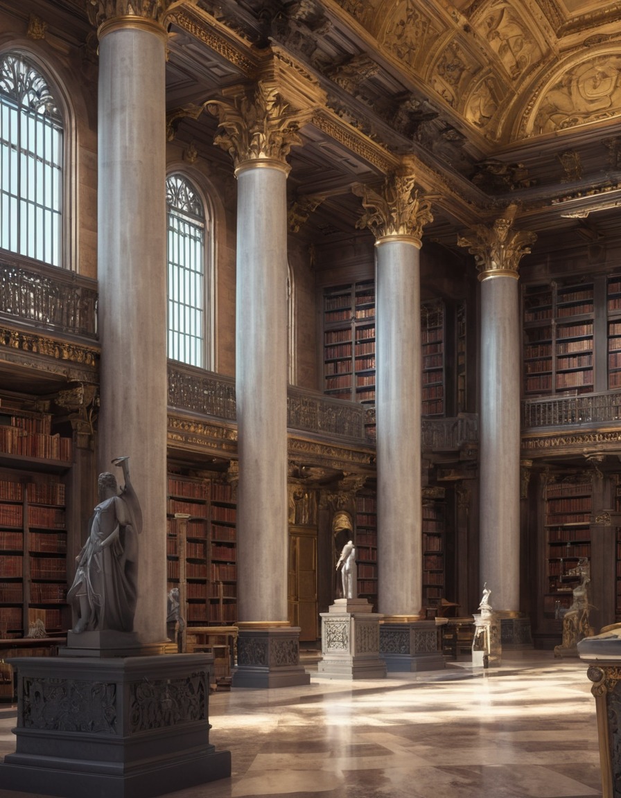 historic, library, columns, statues, architecture