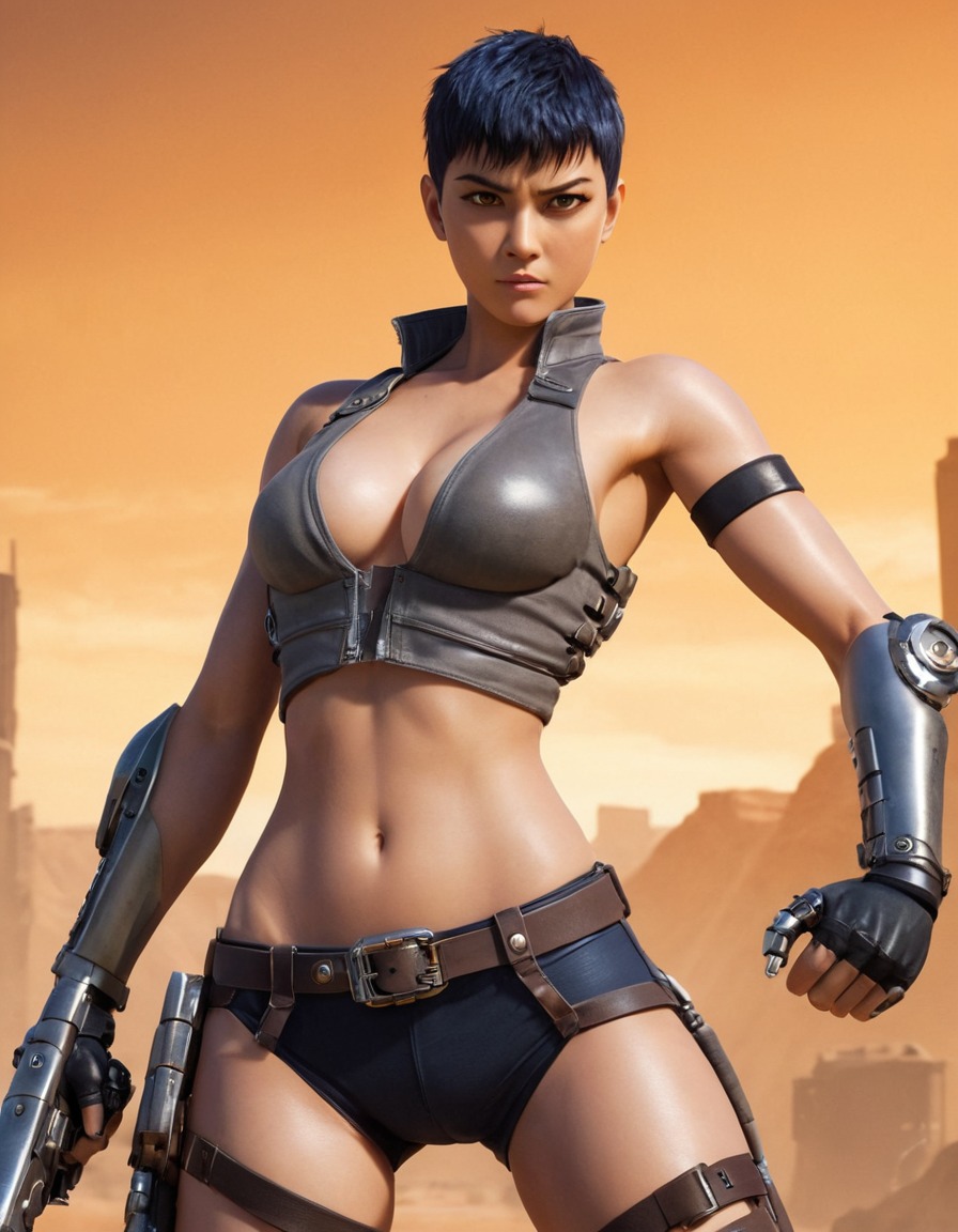 furiosa, mechanical arm, combat, warrior, dystopian future, action heroine, mad max