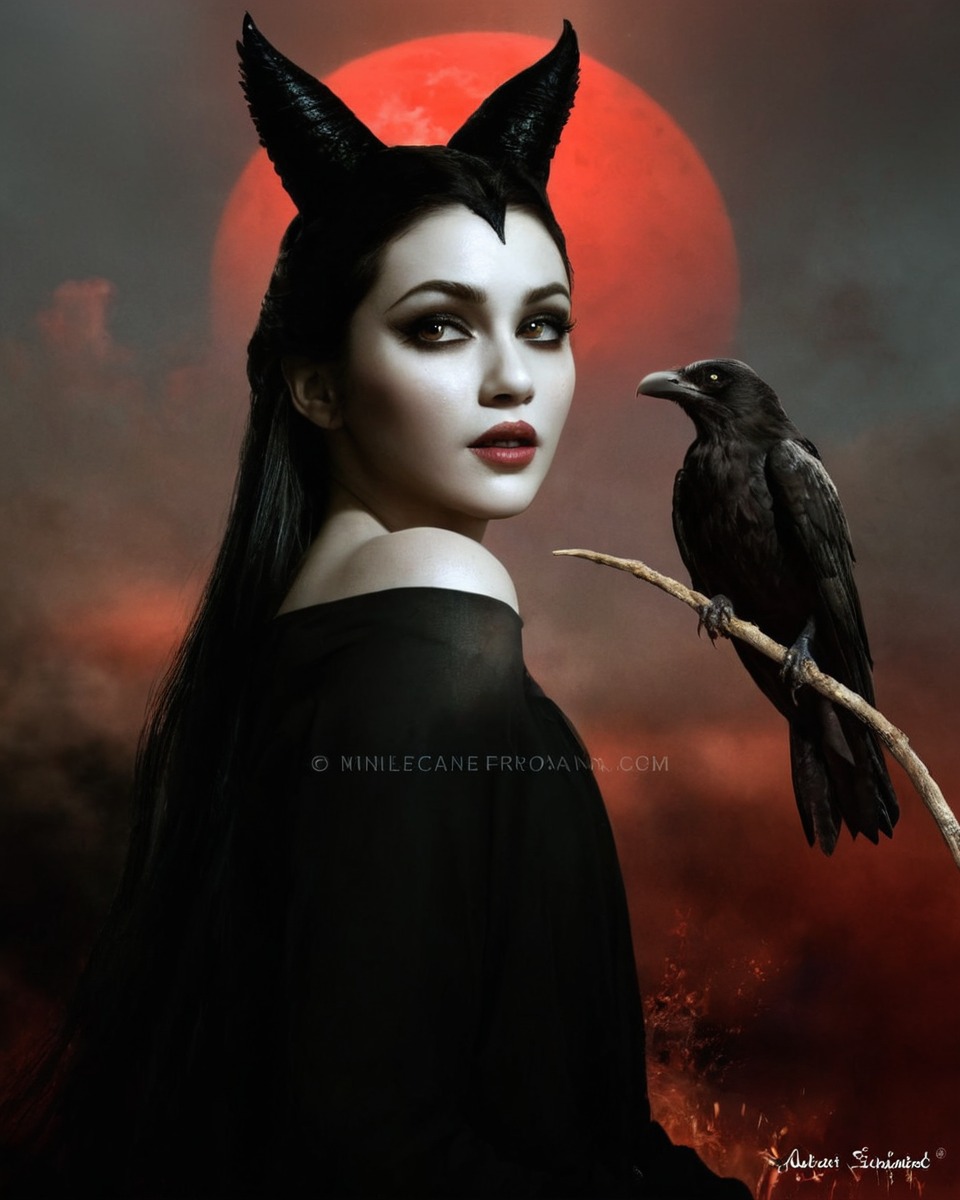 crow, moon, darksky, digitalart, gothicgirl, photomanipulation, photoshop