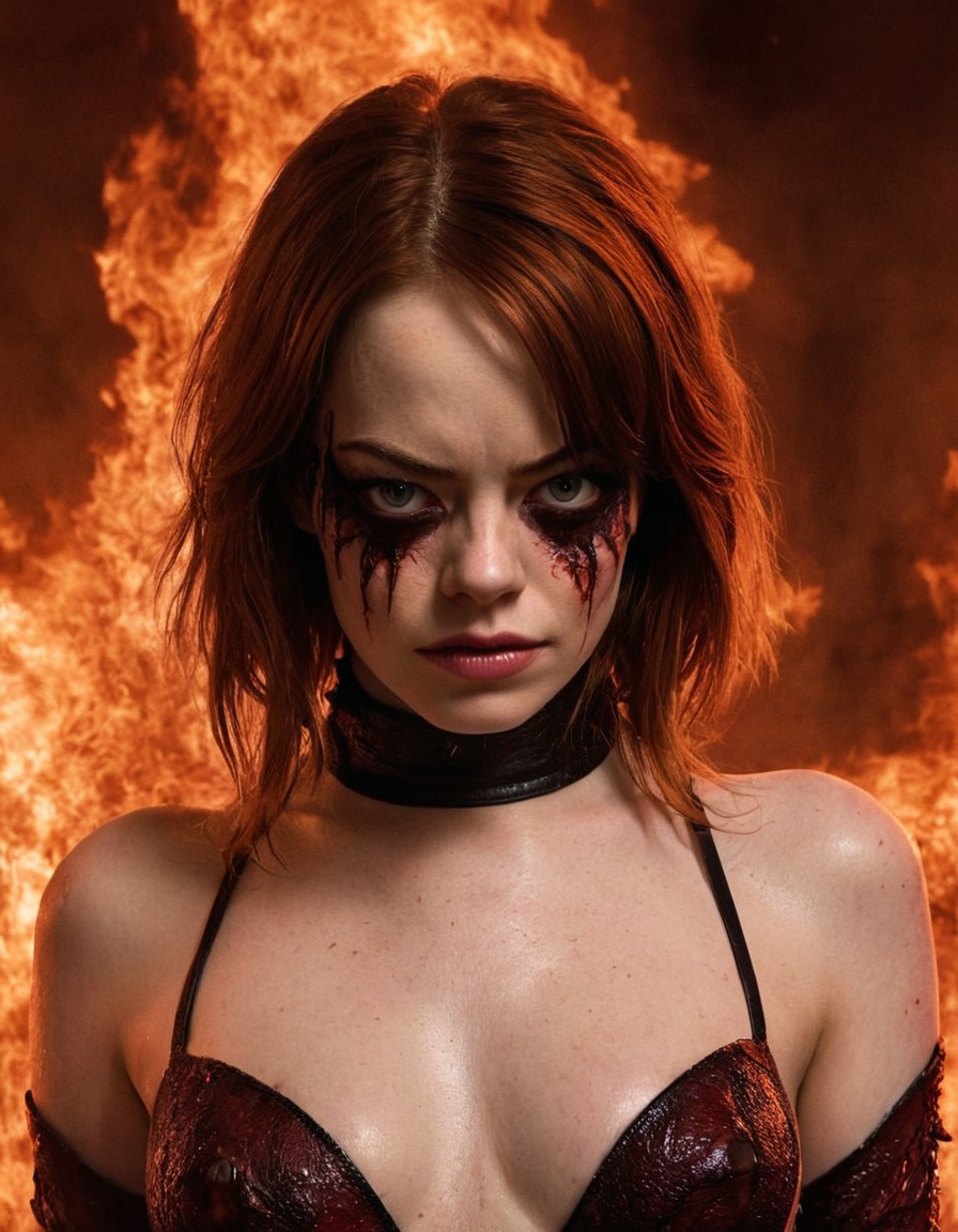 emma stone, demon, hell, actress, supernatural, horror, dark fantasy