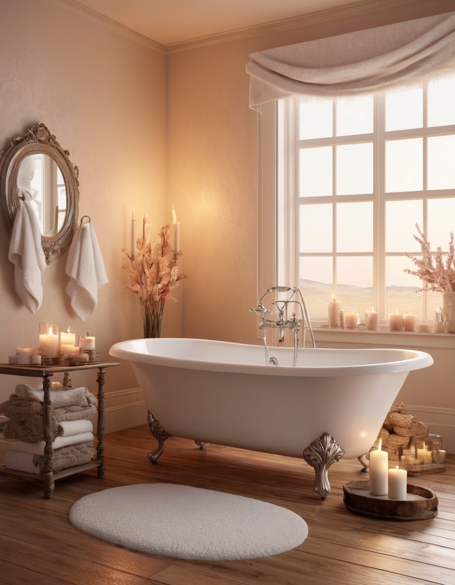 bathroom, clawfoot tub, towels, scented candles, home, interior