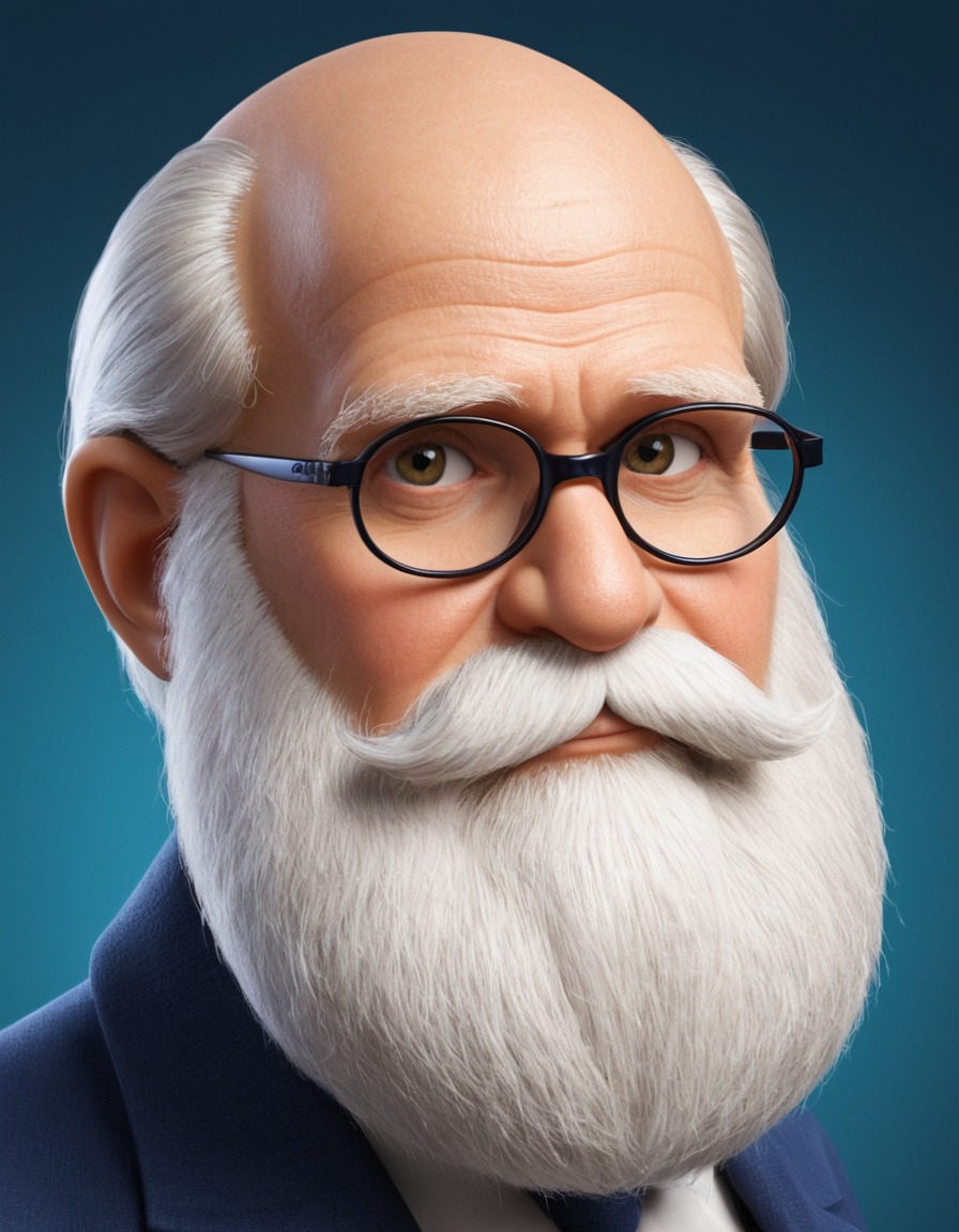 charles darwin, caricature, oversized glasses, exaggerated beard, funny