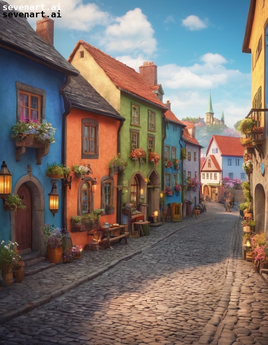 village, cobblestone streets, colorful buildings, charming, picturesque