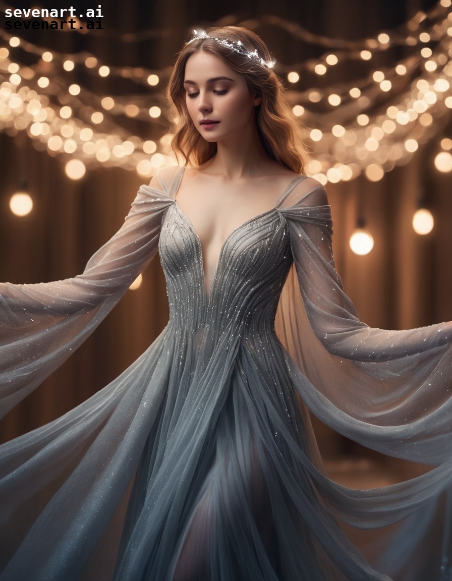 ethereal, woman, fairy lights, gown, magical