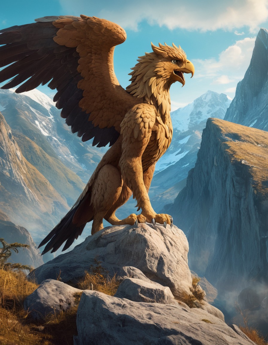 griffin, treasure, mountains, fantasy, guardian