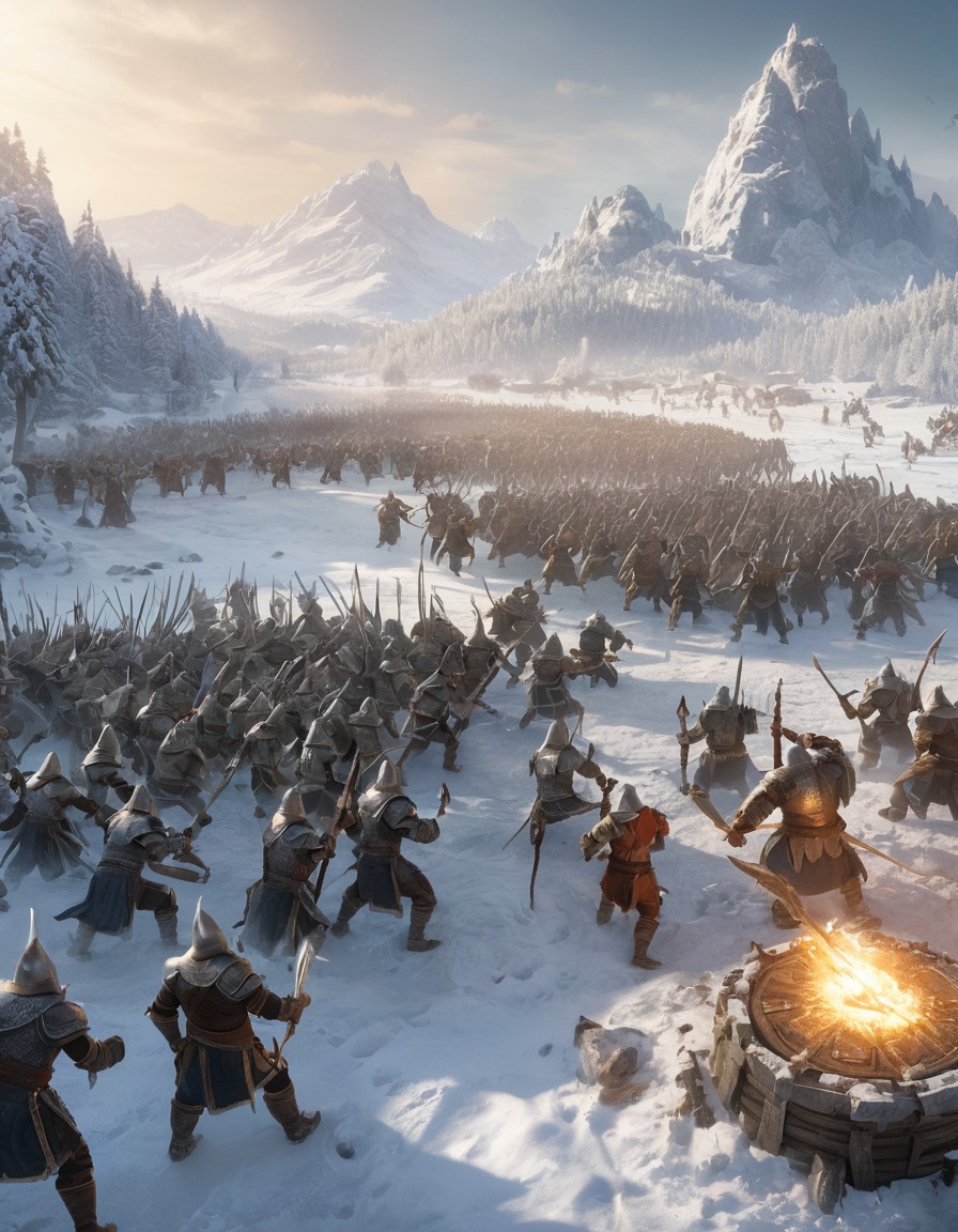 elves, dwarves, orcs, battle, snow-covered, epic, john tolkien, tolkien