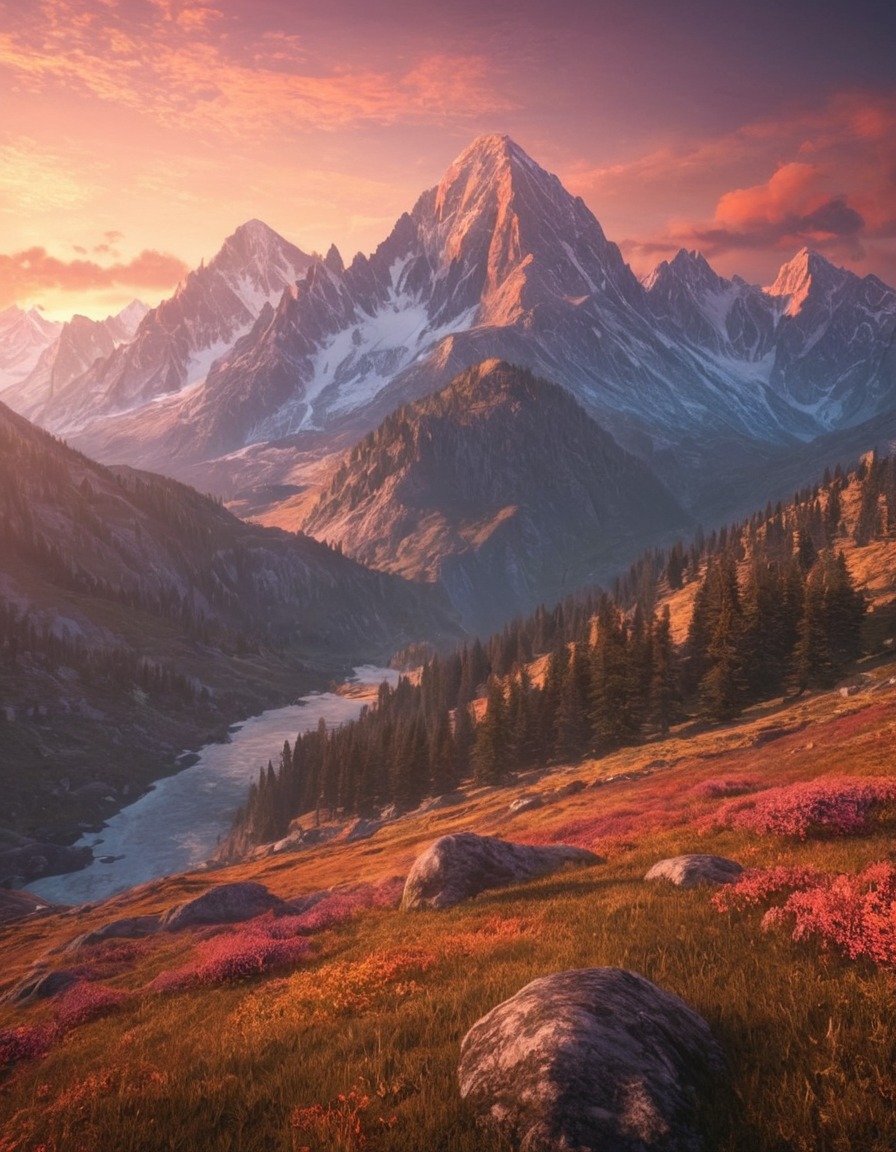 sunset, mountain range, nature, scenic landscape