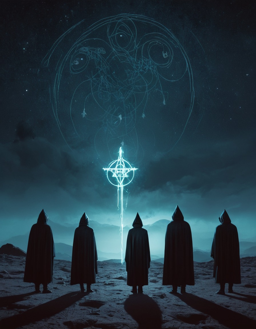 occult, ritual, eldritch, hooded figures, arcane symbols, lovecraft, howard lovecraft