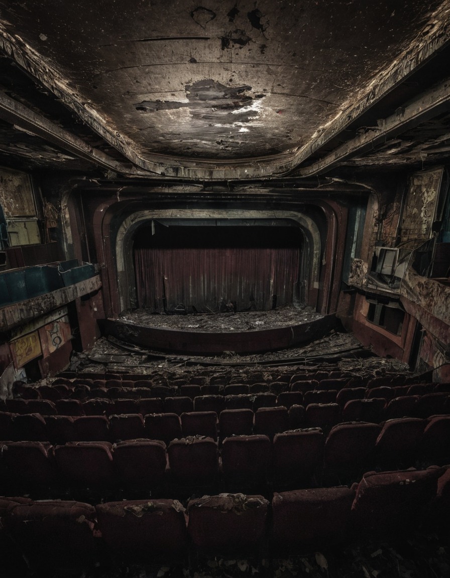 movie theater, abandoned building, urban exploration, cityscape, nostalgia, cinema, big city