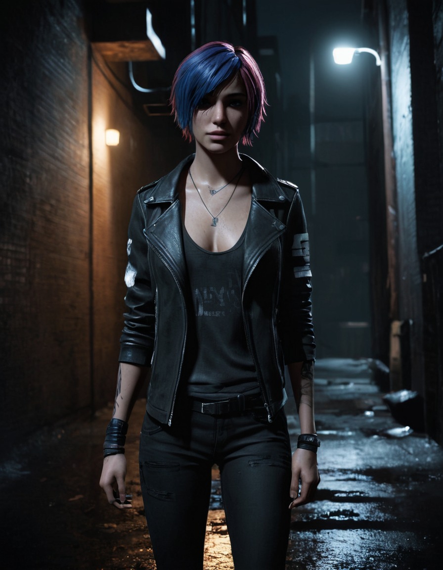 chloe price, video game character, character portrait, urban, alleyway, solitude, games, dark