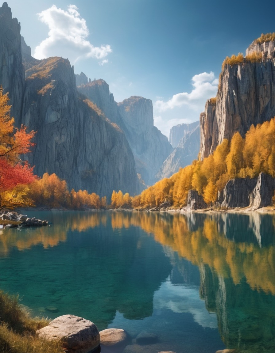 nature, lake, cliffs, landscape, serene