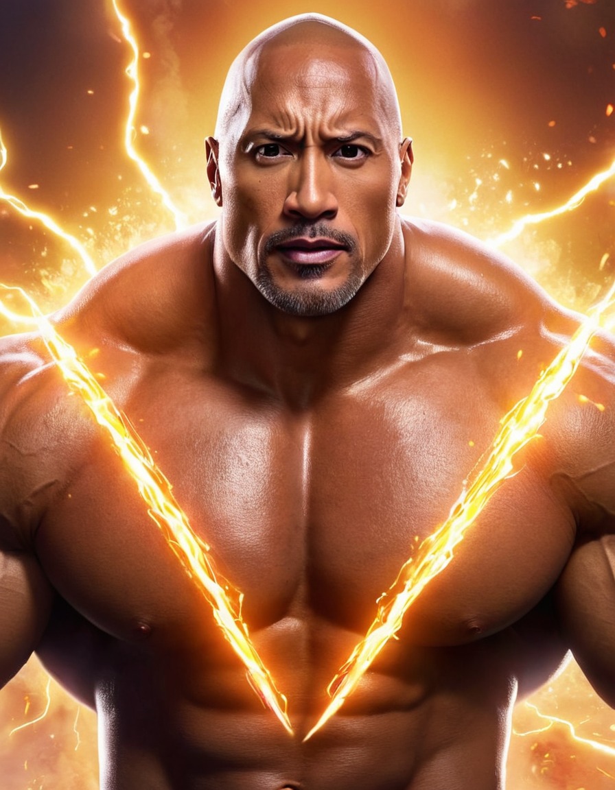 dwayne johnson, anime hero, transformation, glowing energy, power, anime