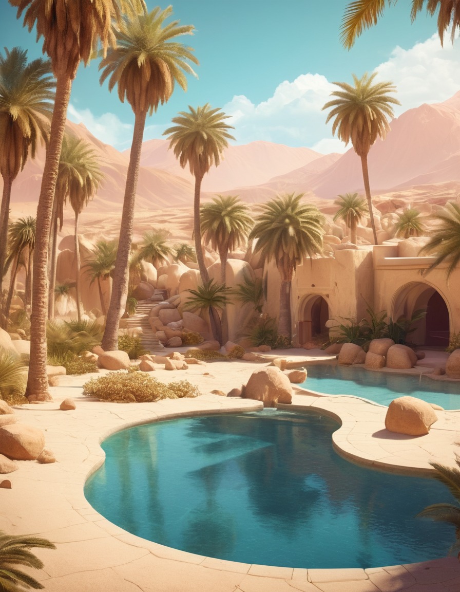 magical, oasis, palm trees, desert, wishes, fantastic