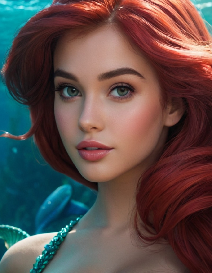 ariel, the little mermaid, mermaid, disney princess, underwater beauty, fairy tale, red hair