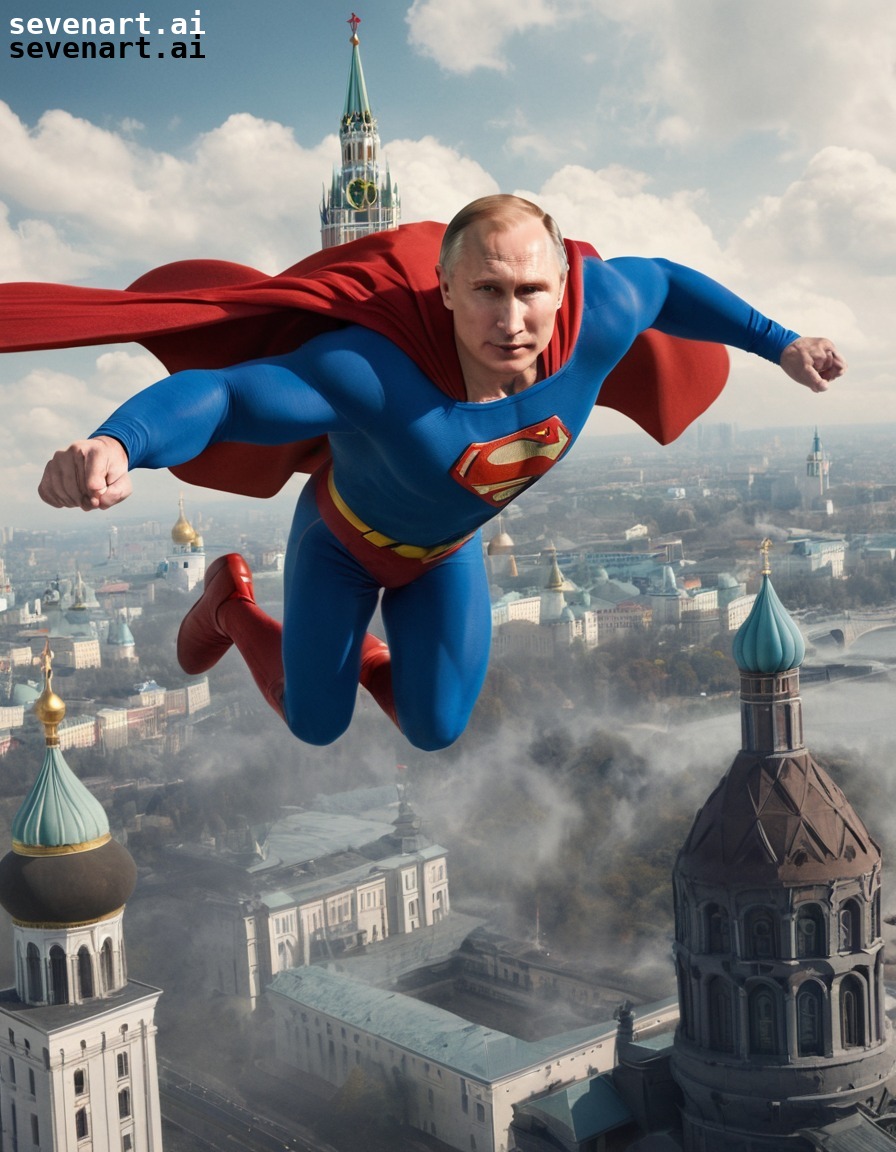 vladimir putin, superman, kremlin, flying, satire., putin, russia, russian president