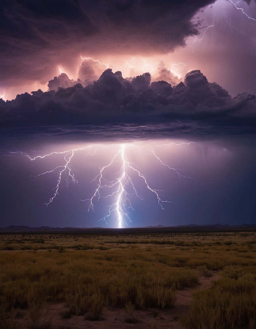 lightning storm, dramatic, night sky, open plain, weather, nature