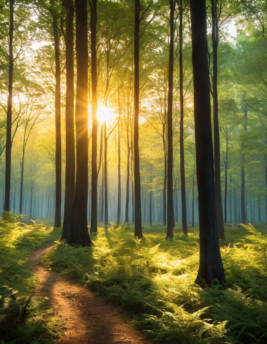 nature, forest, trees, sunlight, serene