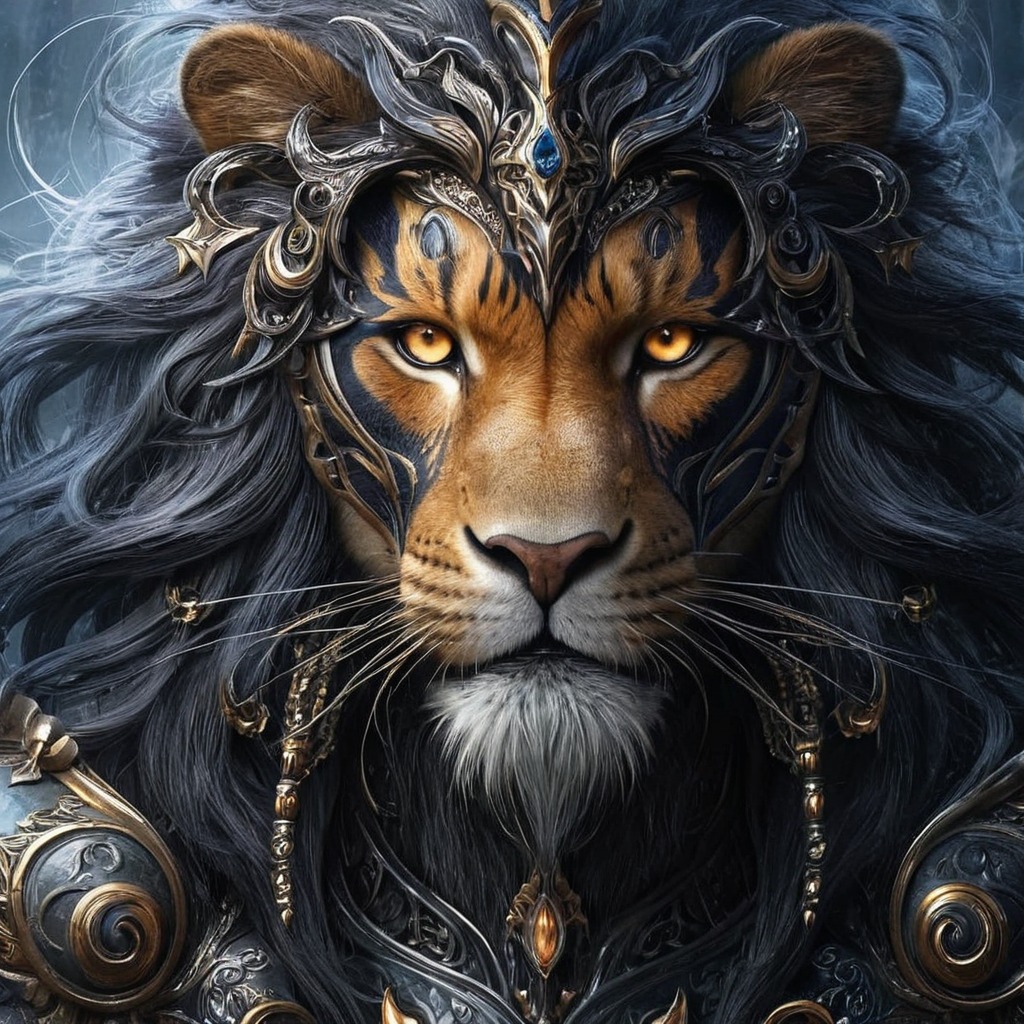 digitalart, characterdesign, portrait, warrior, magic, fantasyart, lion, bing, conceptart, hybrid, scifi, space